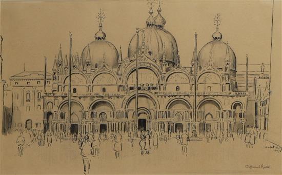 Clifford Hall (1904-1973), pen, ink, wash and pencil, St Marks Basilica, Venice, signed and dated, Sept. 8,9, 1948, 24 x 38cm